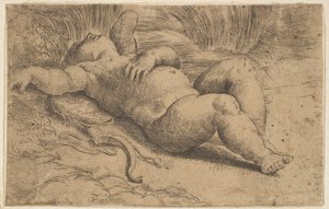 キューピッド睡眠、16世紀。 作： Parmigianino