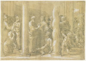 聖ペテロとヨハネ、神殿の門で病人を癒すc。 1530 作： Parmigianino