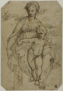 聖母子 (直腸); 三聖人の下絵と似顔絵の下絵（裏） 作： Parmigianino