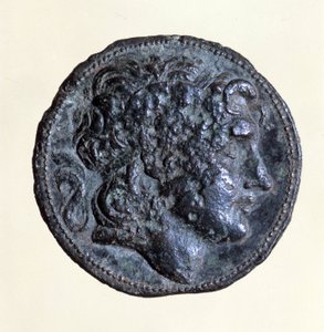 パルティアの王、ミトリデート1世（紀元前171年～紀元前139年）の肖像が描かれたコイン。 作： Parthian School