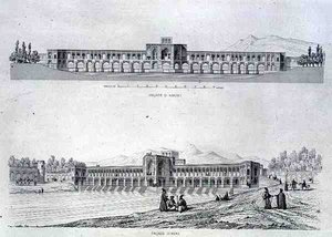 ハッサン・ベグ橋（イスファハンのザイネルード橋）、クロード・ソーヴァジョ（1832-85）が彫刻したペルシャの「Voyage Pittoresque」より、パリのLemercier社から出版されています。