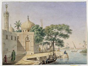 水辺のモスクの眺め。 エジプト。 パスカル コステ (1787-1879) の素描 地中海考古学博物館、マルセイユ 作： Pascal Xavier (after) Coste
