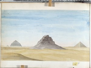 ダクールのピラミッドの眺め。 パスカル コステ (1787-1879) の素描 地中海考古学博物館、マルセイユ 作： Pascal Xavier (after) Coste