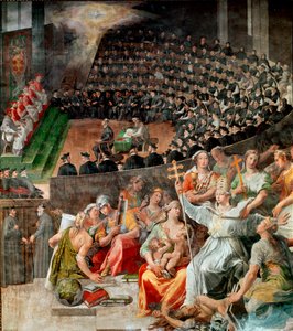 1545年と1563年のトレント公会議 パスクアーレ・カティ（1550-1620）によるフレスコ画 1588-1589年 ローマ、トラステヴェレのサンタ・マリア教会 作： Pasquale Cati