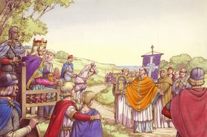 エセルバート王と王妃ベルタに向き合うアウグスティヌス（紙にグワッシュ）