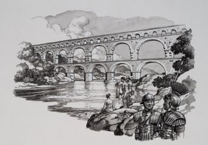 ローマ水道橋（紙にグワッシュ）