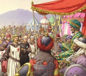 サラディンが200人のテンプル騎士団とホスピタラーの処刑を命じる（紙にグワッシュ）