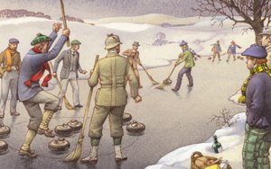 スコットランドのカーリング（紙にグワッシュ） 作： パット (1907-95) ニコル