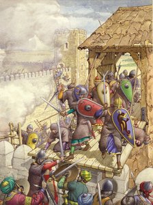 エルサレムの城壁を突破するゴドフリー・ド・ブイヨンの軍勢（紙にグワッシュ）
