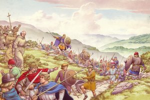 エーテルフリス王が1200人の修道士を虐殺するために兵士を送る（紙にガッシュ）