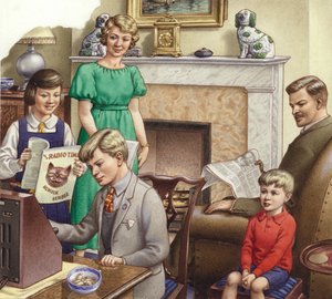子供の時間に耳を傾ける（紙にガッシュ） 作： パット (1907-95) ニコル