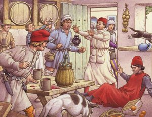 15世紀イタリア、農民の戦い（紙にグワッシュ） 作： パット (1907-95) ニコル