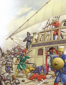 聖ヨハネ騎士団がトルコ最高のガレオン船スルタナ号を押収（紙にグワッシュ）