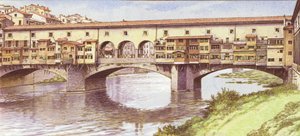 1970年代のヴェッキオ橋（紙にガッシュ画）