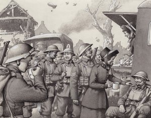大戦中の救世軍の女性たち（紙にグワッシュ）