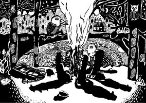 森の中の火, 2014 (インクとブラシ)