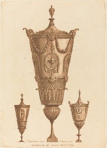 3 つの古典的な花瓶、1 つの花輪 作： Patrick Begbie