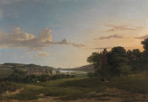 遠くに見えるセスフォードとロクスボローシャーのキャバートン村の眺め 作： Patrick Nasmyth