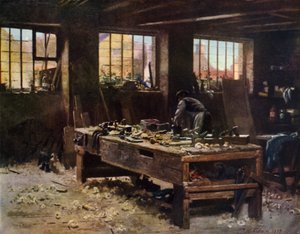 大工の店」（カラーリトグラフ 作： Patrick William Adam