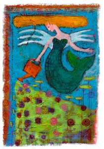 花畑に水をまく人魚 2014（ドローイング） 作： Patrizia La Porta