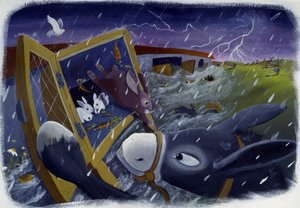 大洪水時の動物たちとノエの箱舟、パトリツィア・ラ・ポルタによるイラスト。 作： Patrizia La Porta