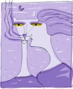 ストレガ・デル・チェザール（キエーザレ）：猫に変身して男を偵察する魔女。イラスト：Patrizia La Porta。 作： Patrizia La Porta