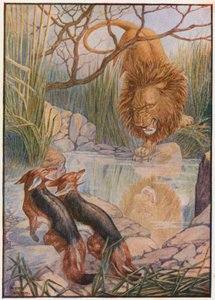 ライオンの顔が水から彼を振り返った (色リソ) 作： Patten Wilson