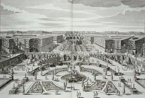 カール・レムシャール（1678-1735）が彫刻し、1711-16年頃に出版された「ベルリンの王宮と庭園の大カスケード」（エングレーヴィング） 作： Paul Decker