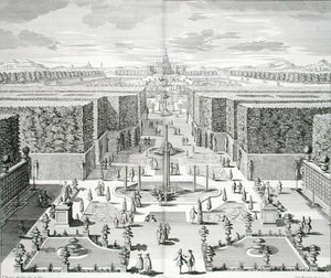 カール・レムシャール（1678-1735）が1711-16年頃に出版した「Furstlicher Baumeister」からのウォーターガーデン（エングレービング） 作： Paul Decker