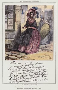 手紙を投函する女性（フランスの漫画 作： Paul (after) Gavarni