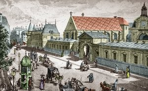 Vue du Conservatoire des Arts et metiers (Cnam) a Paris, rue saint Martin a Paris - (パリの美術工芸音楽院の眺め) アレクシス・マルタンの彫刻 作： Paul (after) Merwart