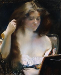 彼女のトイレで若い女性。若い女性は彼女のトイレを持っています、 作： Paul Albert Besnard
