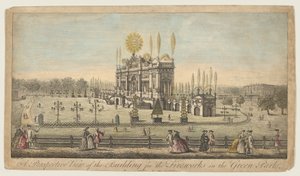 グリーンパークの花火のための建物の透視図、ロンドン、カリフォルニア州。 1749年。 作： Paul Angier