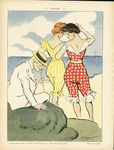 Le Rire誌に掲載されたPaul Balluriau (1860-1917)のイラスト、01/08/08 - ビーチ - レジャー、恋愛、ファッション、マリンスポーツ、海辺、スイムウェア 作： Paul Balluriau