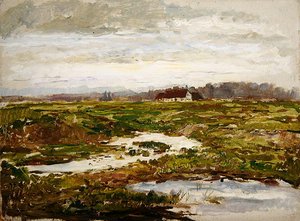 アルプスの麓から見たバイエルンの風景」（油彩・厚紙） 作： Paul Baum