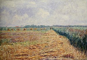 白く澄んだ雲のある夏空の下、フラットなオランダの風景 1890年頃（油彩・キャンバス） 作： Paul Baum