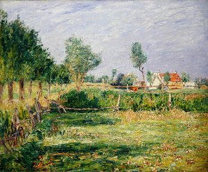 オランダ 庭園の背後に農家のある風景（油彩・キャンバス） 作： Paul Baum