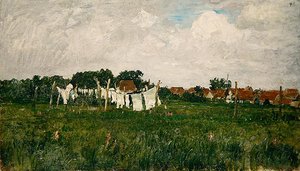 メクレンブルク州、ウォローに小さな町シュヴァンのある風景 作： Paul Baum