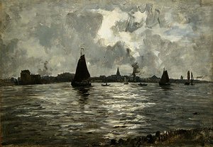 ウンターエルベの川の風景（油彩・厚紙）