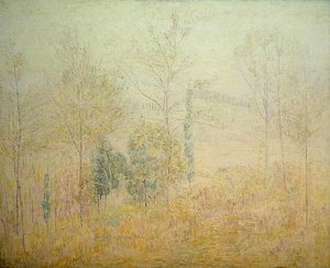 緑のポプラのある早春のトスカーナの風景（油彩・キャンバス） 作： Paul Baum