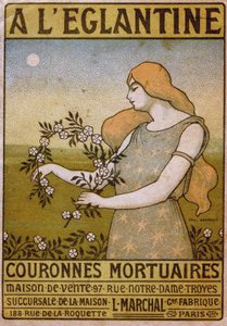 ライフスタイルをご紹介します。野薔薇に、葬儀用リースの取引、花屋。Paul Berthonの広告、フランス、1900年頃（ポスター 作： Paul Berthon