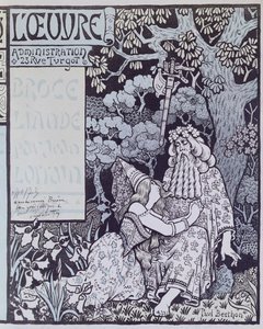 ブロセリアンドの森の魔法使いマーリンと妖精ヴィヴィアン（ジャン・ロラン（1855-1906）の戯曲「ブロセリアンド」より） c.1900 （木版画