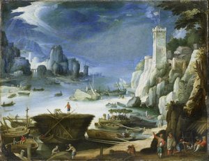大きな岩のある川の眺め 作： Paul Bril (copy after)