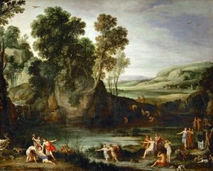 フランス語  Diane découvrant la grossesse de Callisto カリストの妊娠を発見したダイアナのいる風景 作： ポール・ブリル