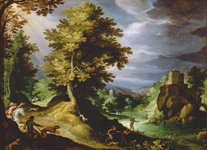 鹿狩りのある風景、1591年 作： Paul Bril