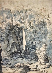 チボリの近くの滝（ペンと黒にウォッシュを入れたもの） 作： Paul Brill or Bril