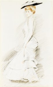 白いドレスを着たエレガントな女性、 作： Paul Cesar Helleu