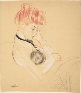 ポーレットを腕に抱きしめるヘリュー夫人 作： Paul Cesar Helleu