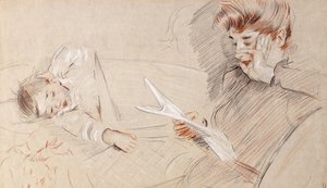 マダムヘリューレディング、ポーレットがソファーに横になって 作： Paul Cesar Helleu