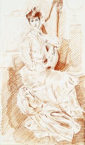 ハープが座っているマダムヘリュー 作： Paul Cesar Helleu